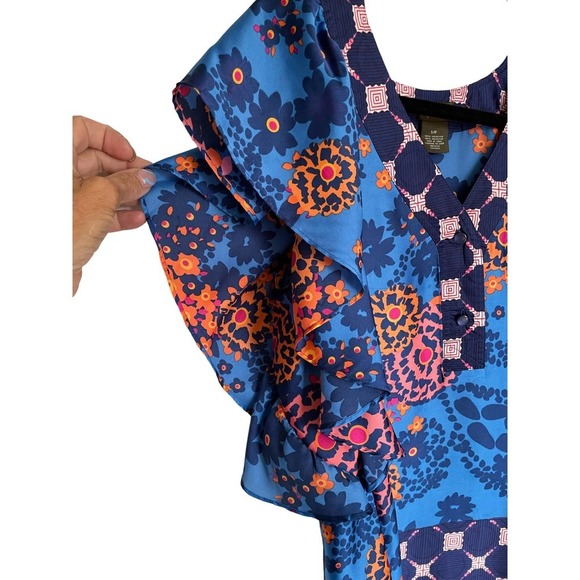 Fei by Anthropologie Womens African Tribal Top Flutter Sleeve Size S Blue - Picture 3 of 7